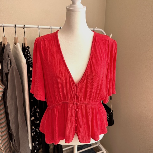 O'Neill Wes Solid Top red flouncy peplum size Large - Picture 5 of 15